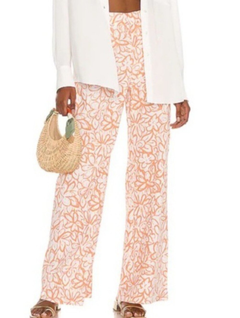 Free People Love So Right Cream and Peach Floral Print Wide Leg Pants. Size 4